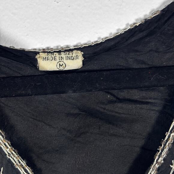 Vintage Silk Butterfly Sequin Top Black & Silver Women’s Size M New Years Eve - Picture 8 of 15